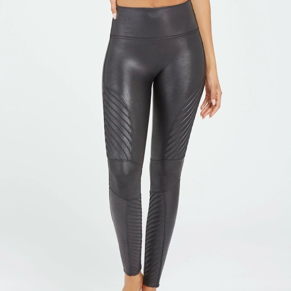 This is a pair of black Spanx Faux Leather Moto Leggings. - Picture 8 of 16